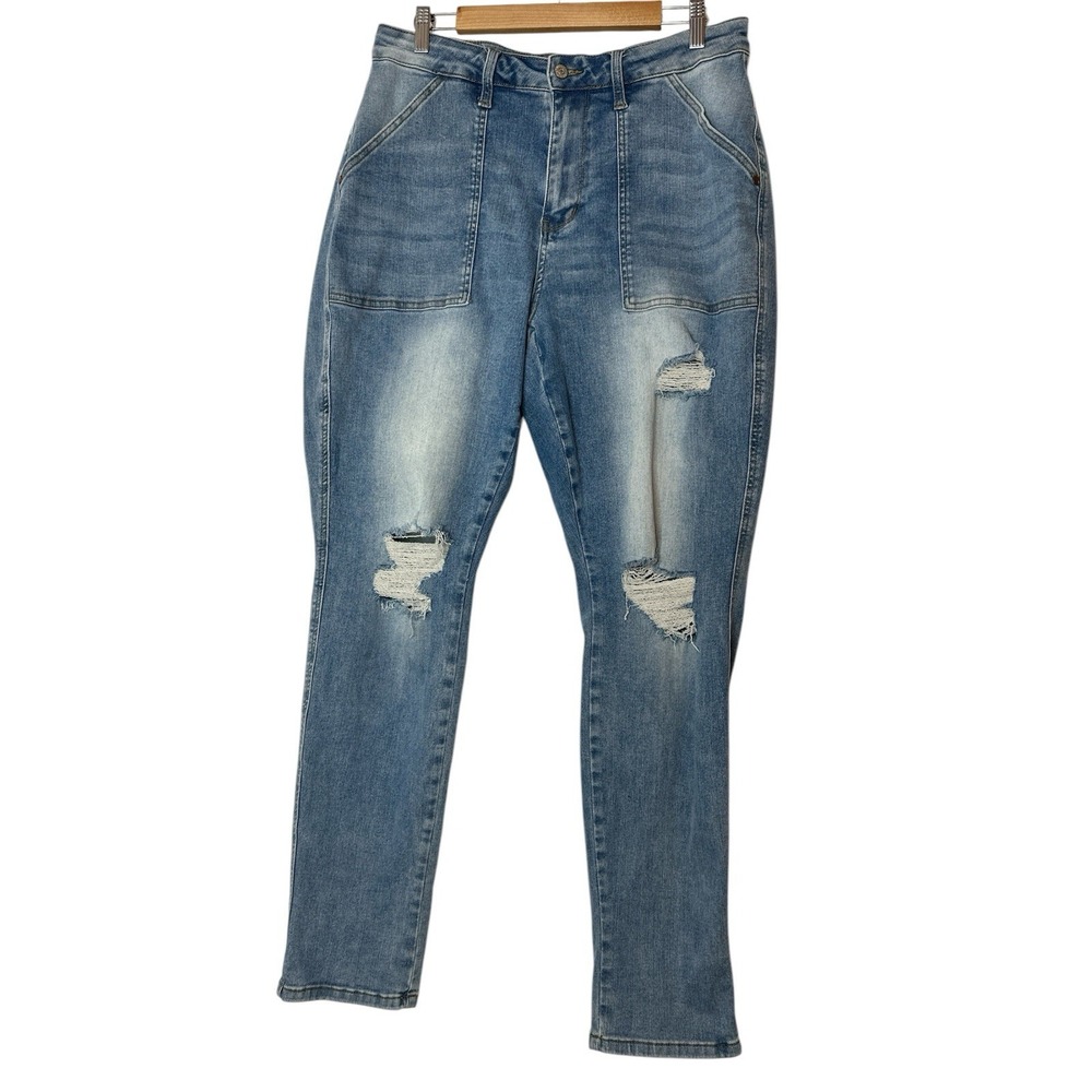 Judy Blue Boyfriend Fit Jeans Women Size 16W Blue Ripped Distressed Stretch